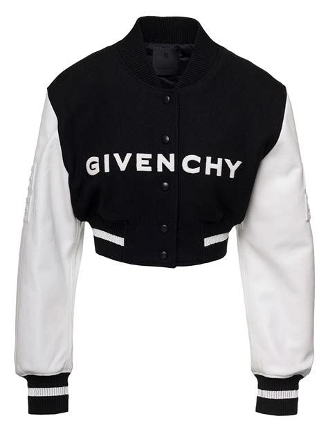 givenchy varsity jacket black|Givenchy cropped bomber jacket.